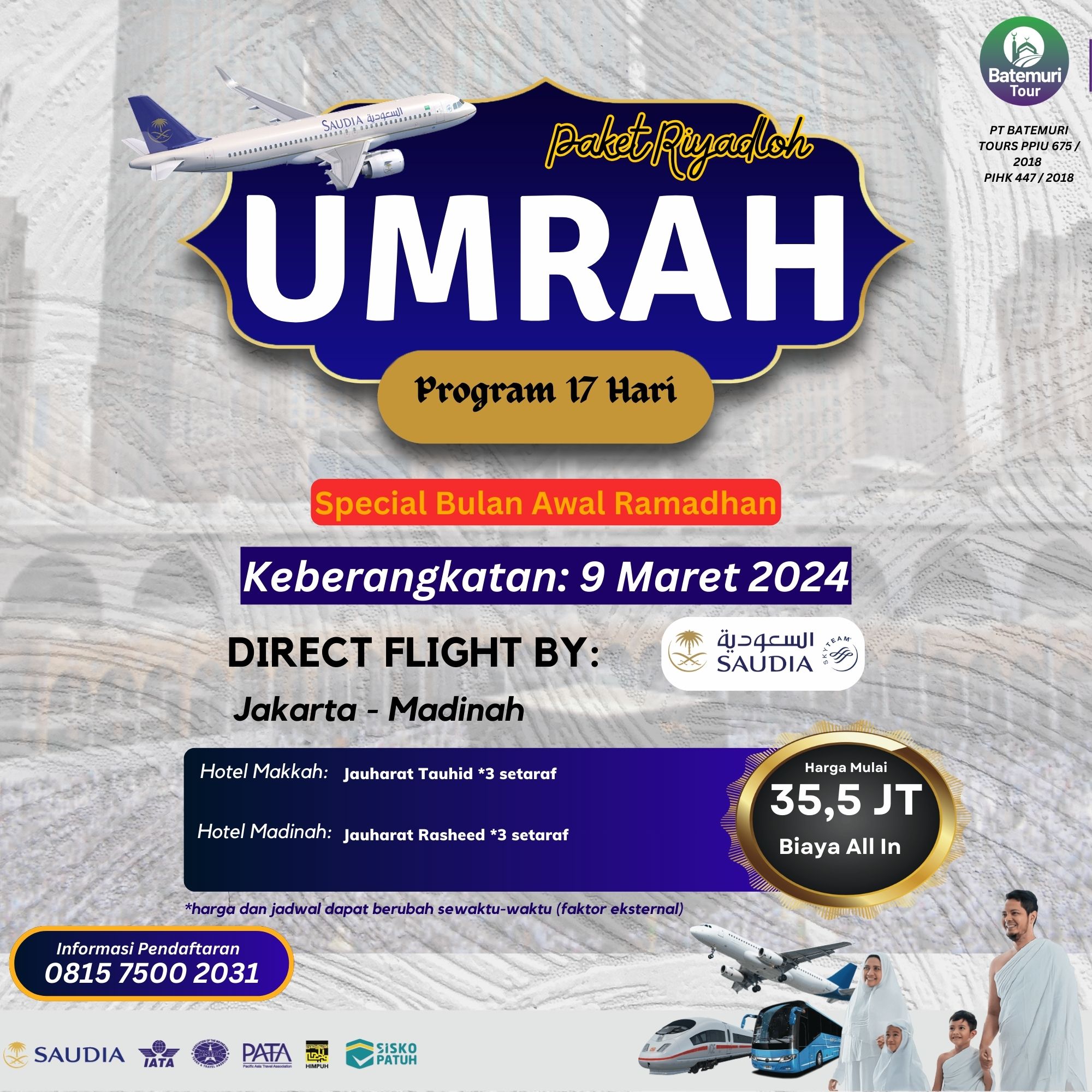 Umrah  Awal Ramadhan 1445 H  , Kartika Utama Tour , Paket 12 hari, Keberangkatan, 09 Maret 2024